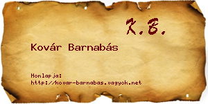 Kovár Barnabás névjegykártya